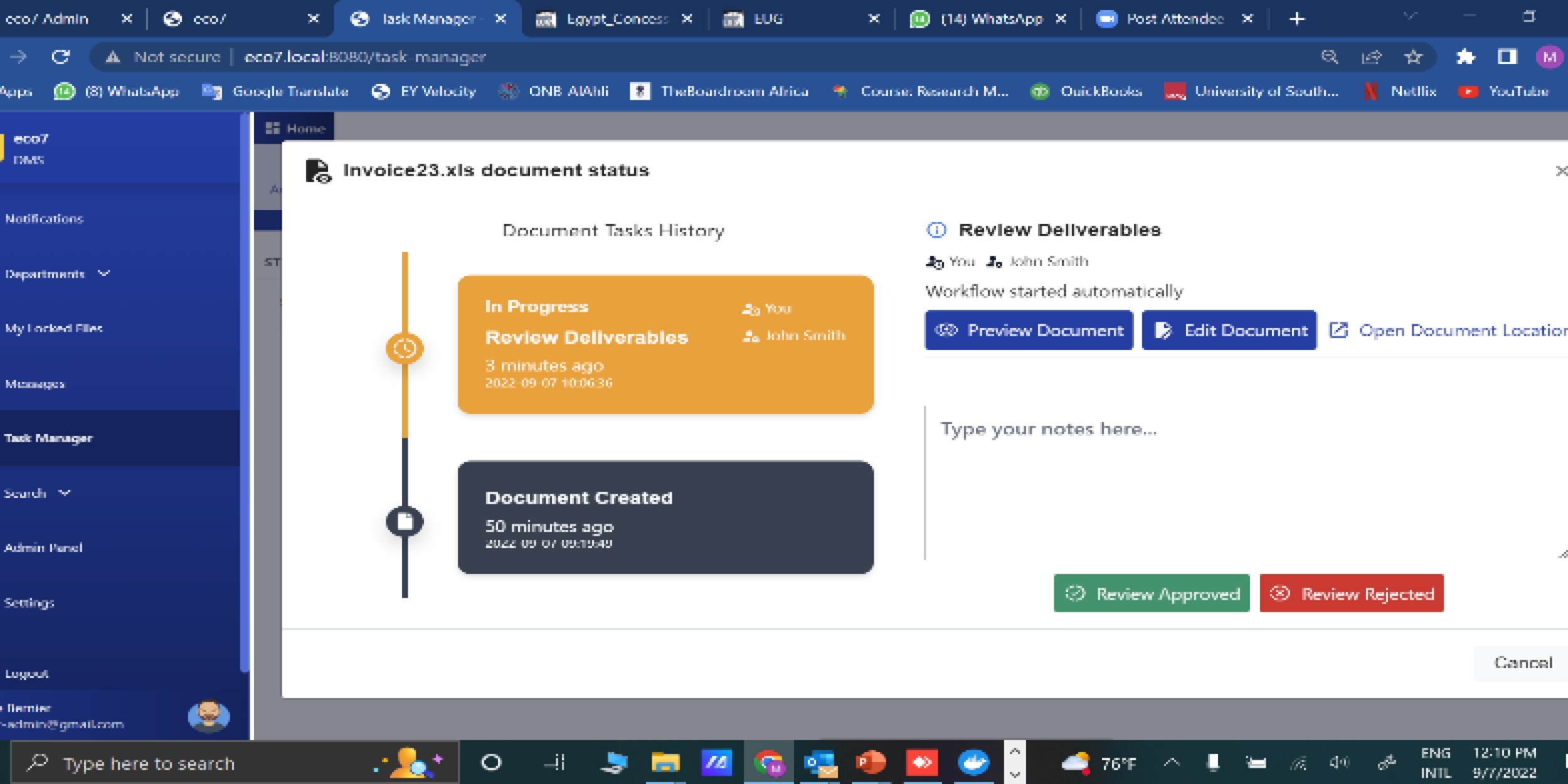 Workflows and Task Manager